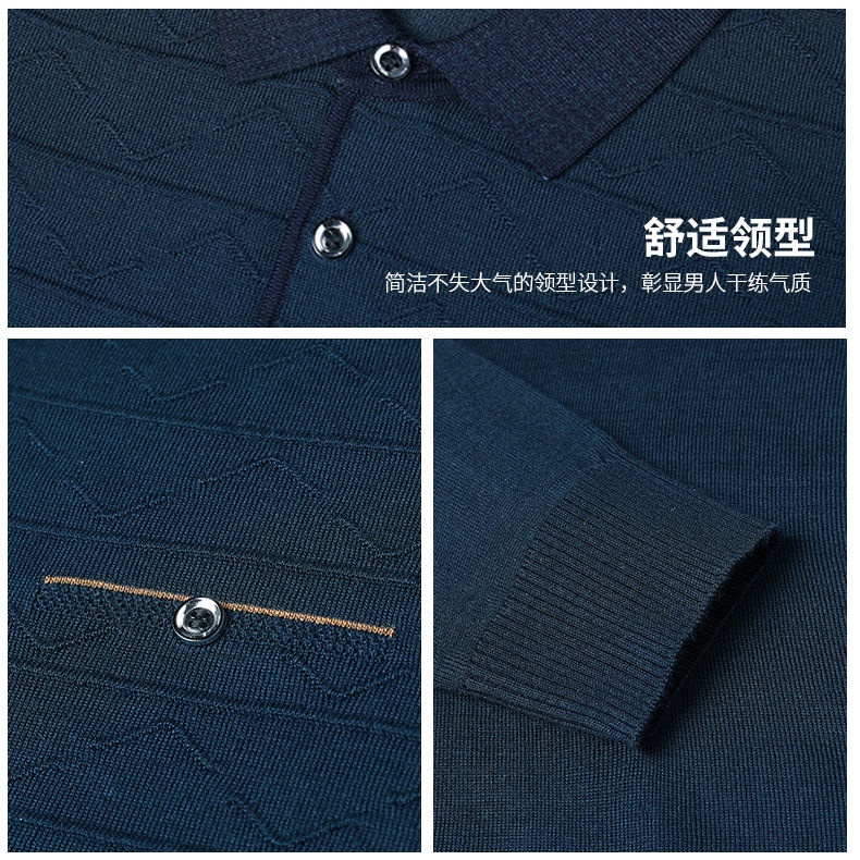 Áo Thun Dệt Kim Tay Dài Cổ Bẻ Thời Trang Xuân Thu Cho Đàn Ông Trung Niên