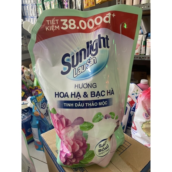 Nước lau sàn túi Sunlight 3,6kg hoa hạ & bạc hà tinh dầu thảo mộc