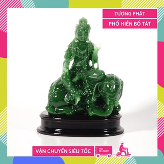 Tượng Phật Phổ Hiền Bồ Tát cưỡi voi ngọc xanh - Cao 10cm