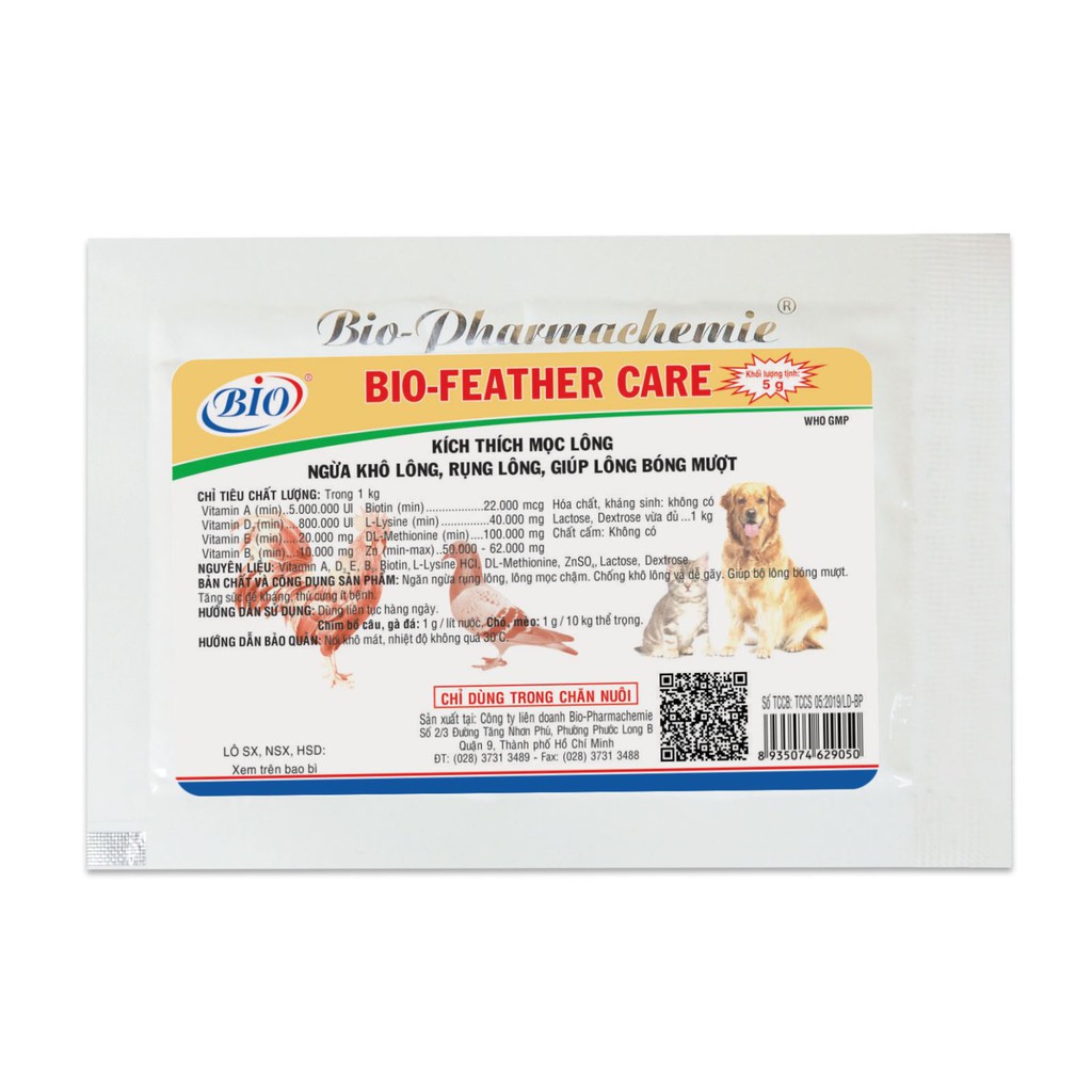 BỘT BIO FEATHER CARE Giúp Mọc Lông, Ngừa Khô Lông, Rụng Lông, Giúp Lông Bóng Mượt gói 5g