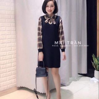 Váy len phối sơ mi