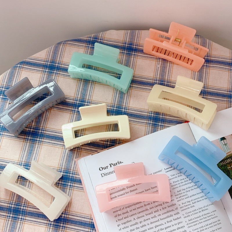 Kẹp tóc càng cua trơn màu dáng vuông màu sắc pastel Hàn Quốc