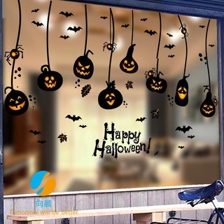 Nhãn dán hình bí ngô trang trí cửa kính phong cách Halloween cho bé mầm non