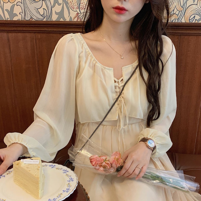 IELGY Áo cardigan dài tay cho nữ Váy Hai Dây Bộ  Váy có dây kiểu Pháp