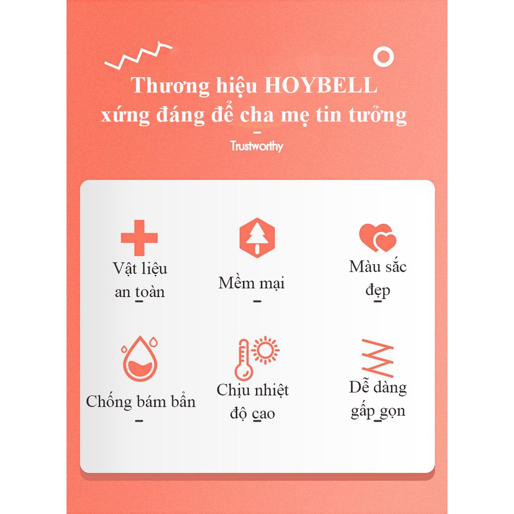 [Chính hãng HOYBELL] Yếm máng ăn dặm silicone 100%, mềm gấp gọn, loại không mùi, khay hứng 3D lớn