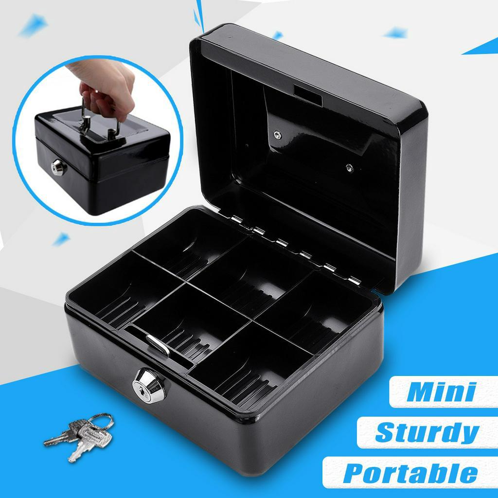 Mini Portable Sturdy Metal Cash/Money Box Organiser/Coins/Keys/Lock Deposit