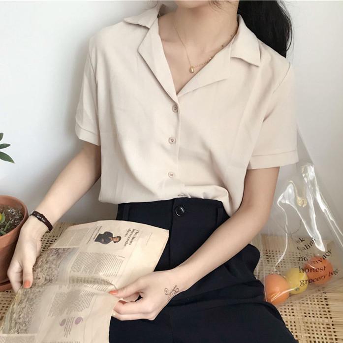Áo Kiểu ngắn tay Màu Trơn Thời Trang 28537 Cho Nữ