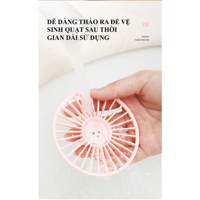 Quạt cầm tay mini N12 sử dụng pin sạc với 3 mức độ gió có kèm chân đế giữ quạt và giá đỡ điện thoại