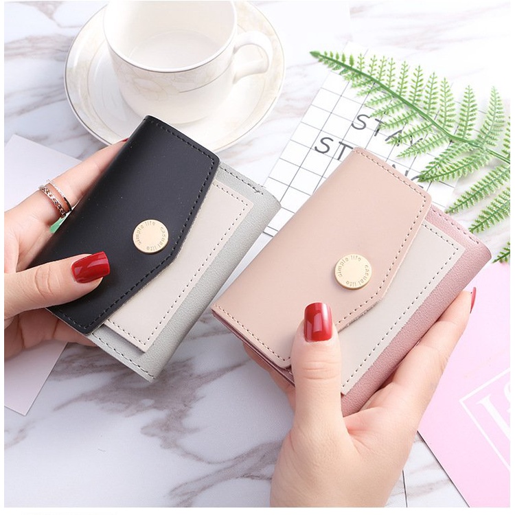 Ví nữ ngắn cầm tay gấp gọn thời trang phối màu trẻ trung nhiều ngăn tiện dụng HX164