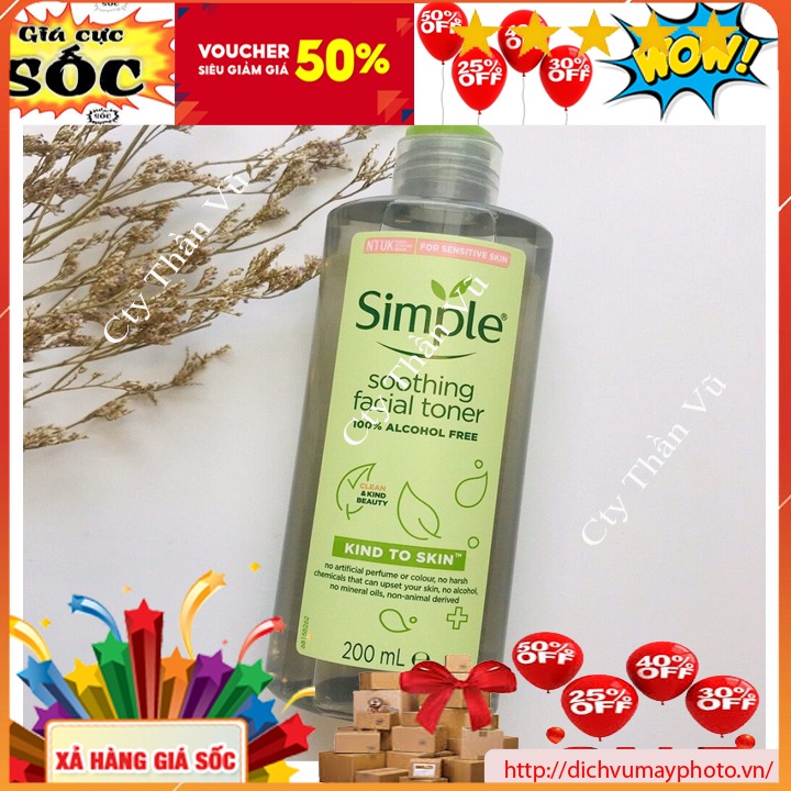 Nước Hoa Hồng Simple Soothing Facial Toner Dung Tích 200ml Không Chứa Cồn, Cân Bằng Độ Ẩm Cho Da kholinhkienmayin
