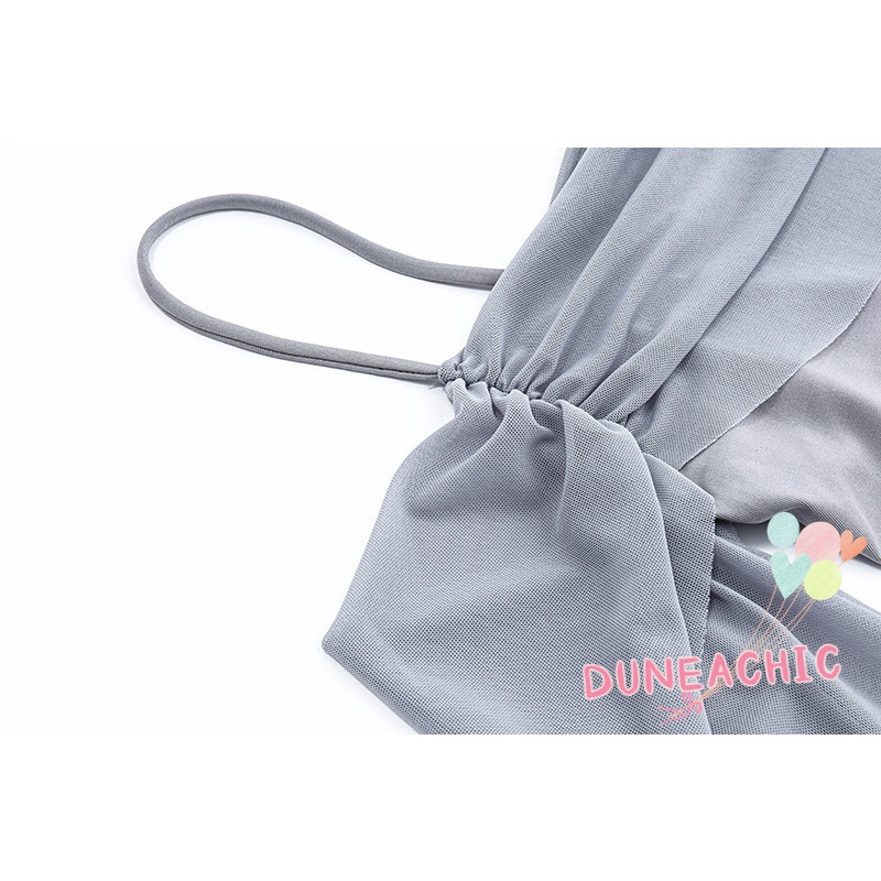 DUNEA Áo Croptop Tay Dài Trễ Vai Phối Lưới Phong Cách Quyến Rũ