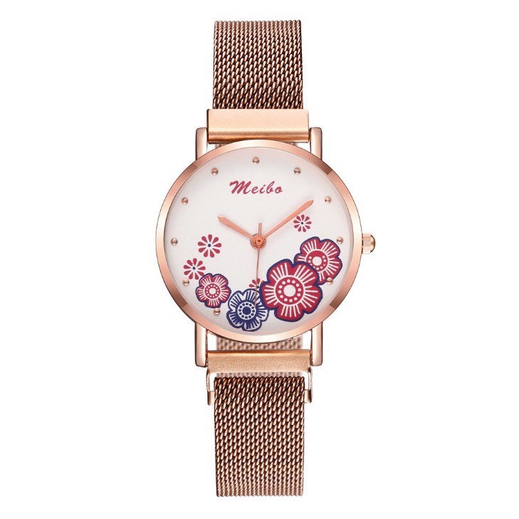 Đồng hồ thời trang nữ Meibo Mb1 mặt hoa dây nam lưới khóa nam châm cực hot Va134