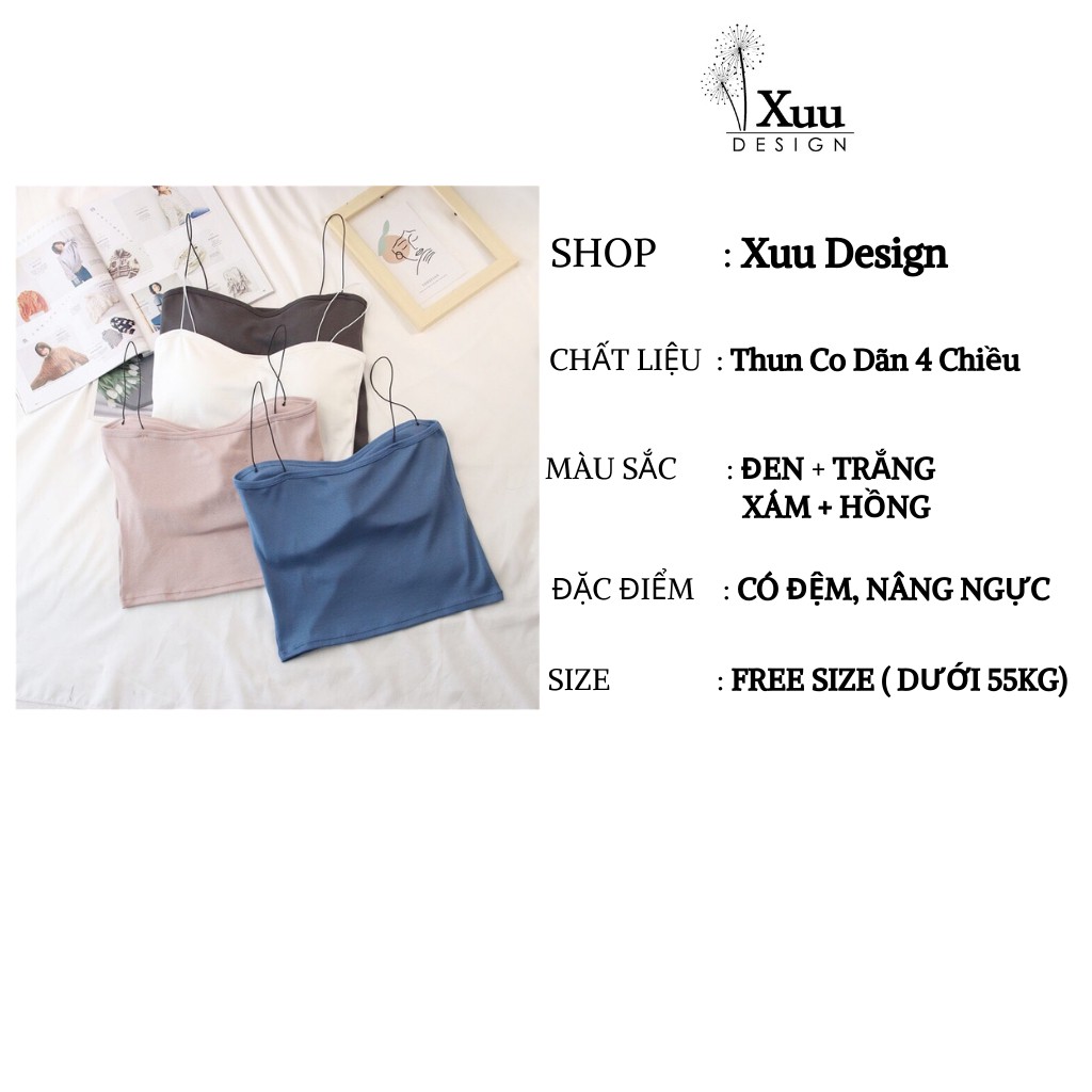 Áo 2 dây sợi bún chất thun co dãn 4 chiều 💖Xuu Design💖Áo croptop có đệm nâng ngực, kiểu dáng thon gọn thời trang AD01