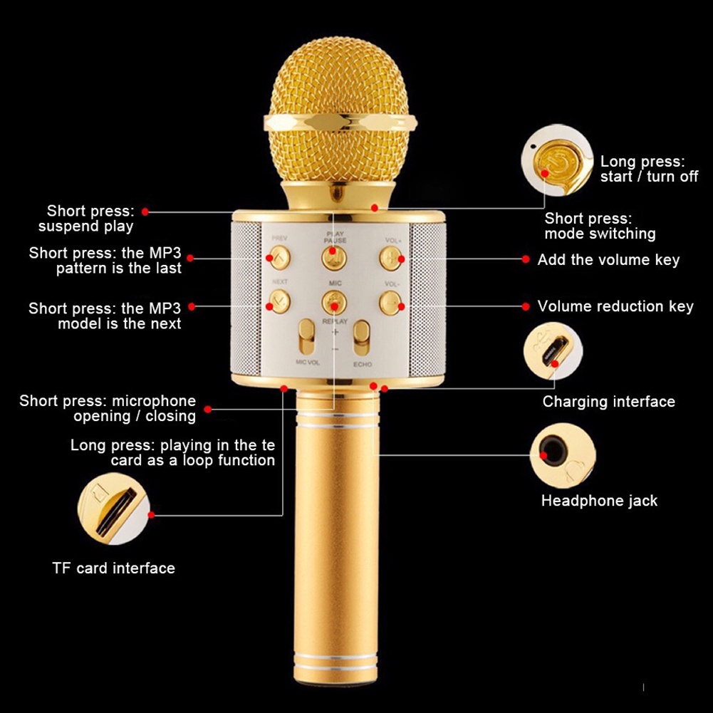 Micro Hát Karaoke Không Dây Kết Nối Bluetooth Tích Hợp Điện Thoại Tiện Dụng