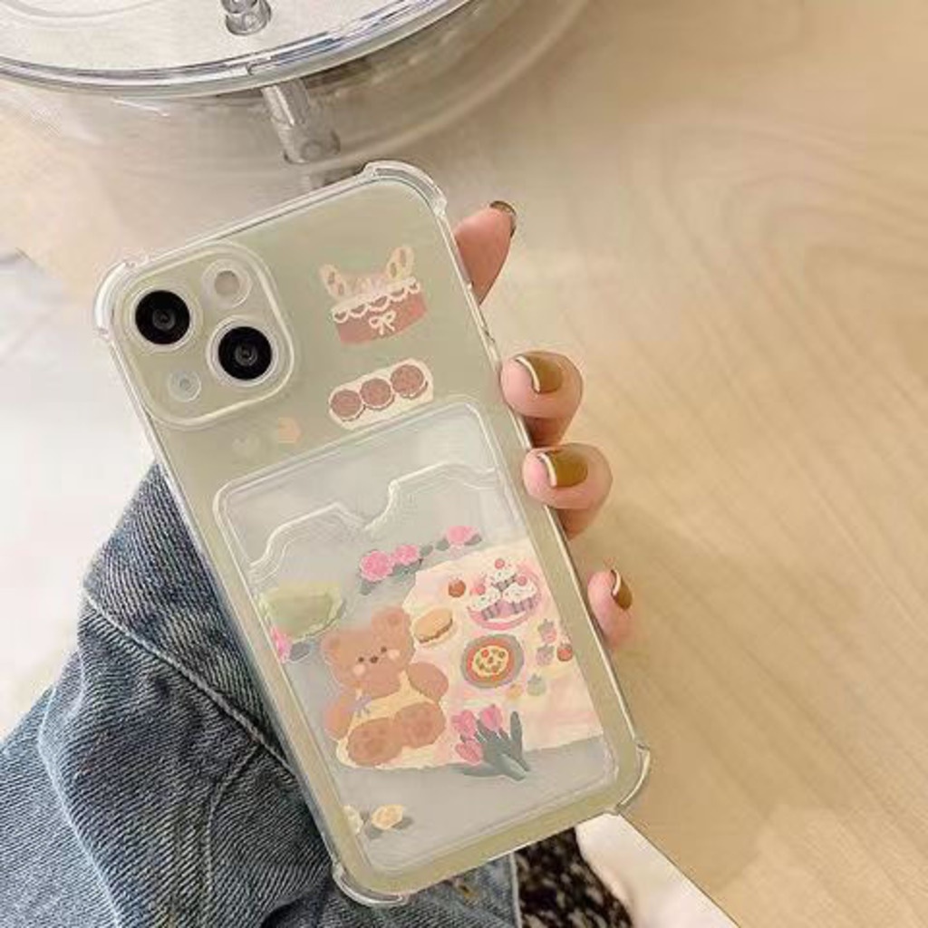 Ốp Điện Thoại Họa Tiết Gấu Có Ngăn Đựng Thẻ Cho iPhone 12 13 11 Pro Max X Xs Max Xr Rrfyv3