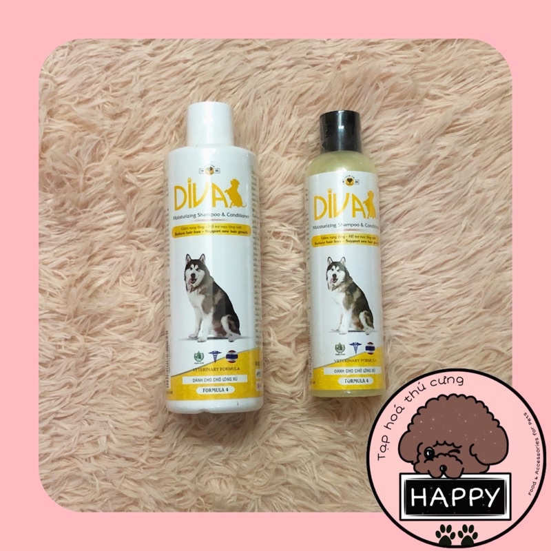 Sữa tắm Diva cao cấp khử mùi dưỡng lông giảm rụng lông cho thú cưng 260ml &amp; 400ml [Ảnh thật] - Tạp Hóa Thú Cưng Happy