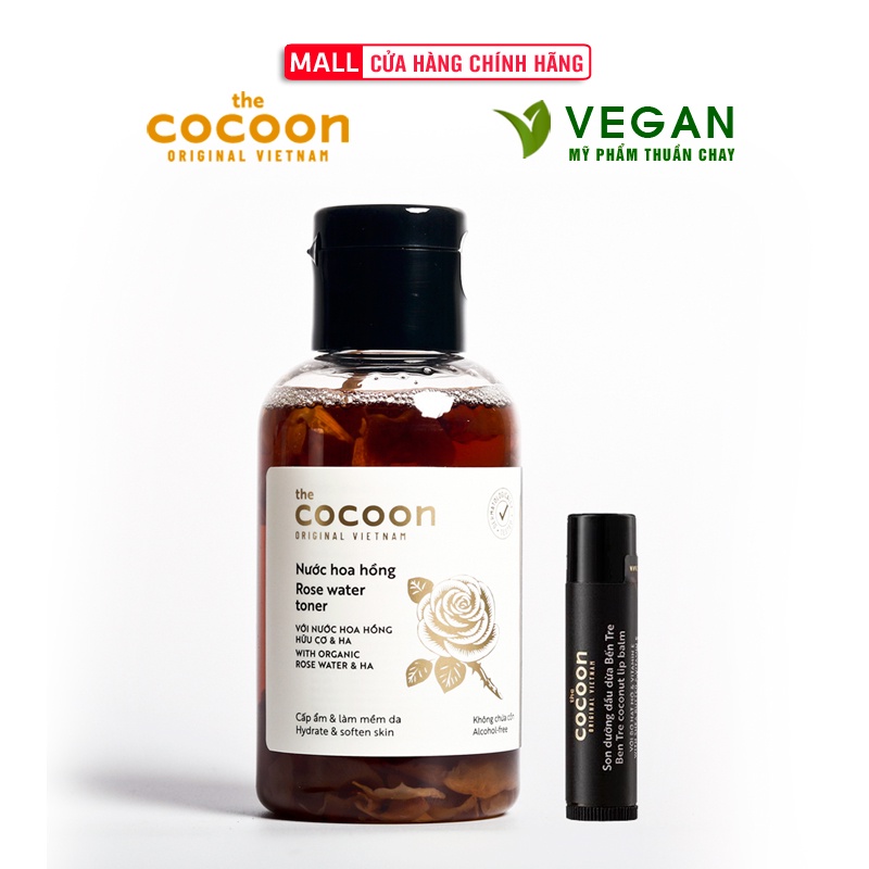 Combo toner Nước hoa hồng cocoon 140ml + Son dưỡng môi dầu dừa bến tre cocoon 5g