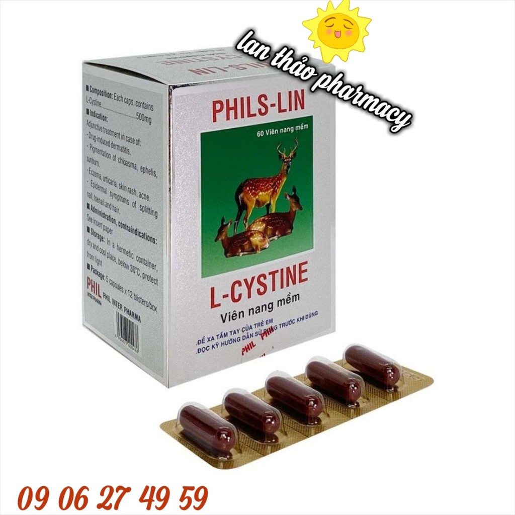 L cystine Philslin 500mg hộp 60 viên chính hãng hỗ trợ đẹp da tóc móng