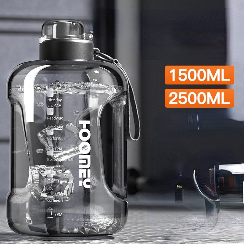 Bình nước 2 lít có vạch chia nhắc giờ dành cho người lười uống nước, bình đựng nước thể thao 1.5L/2L/2.5L