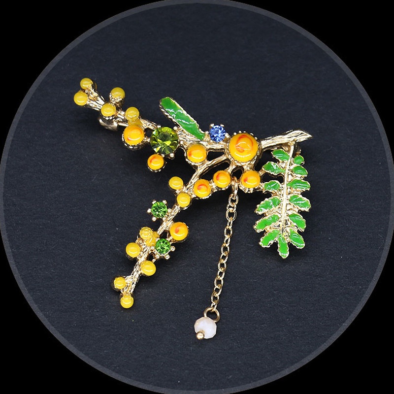 Ghim Cài Áo Hình Lá Cây Đính Ngọc Trai Nhân Tạo
