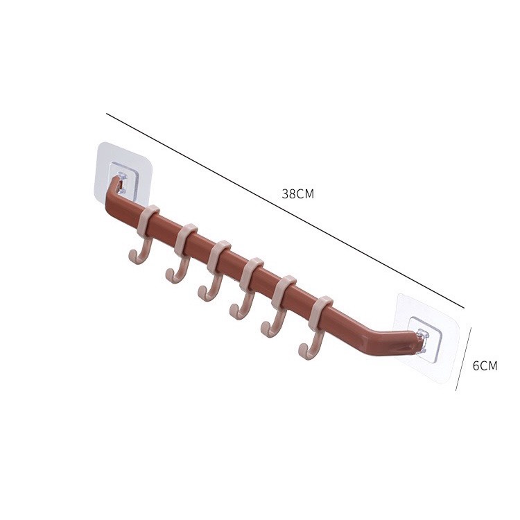 Thanh treo nhà tắm dán tường 6 móc dán Giá treo quần áo dán tường bằng nhựa dán tủ quần áo nhà tắm đa năng Orange S