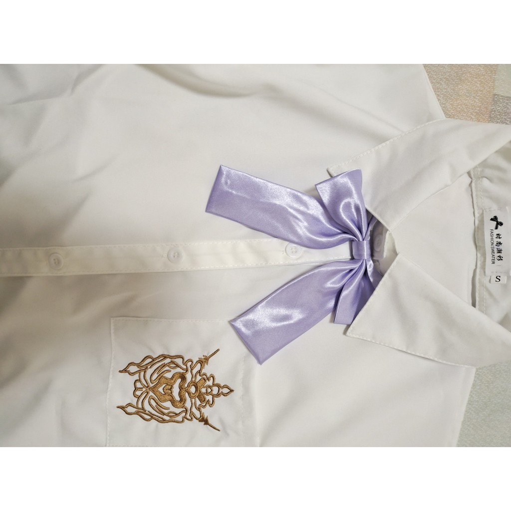 Seifuku/ JK/ Set váy đồng phục học sinh Nhật Bản: áo sơ mi thêu + chân váy xòe xếp ly trắng tím