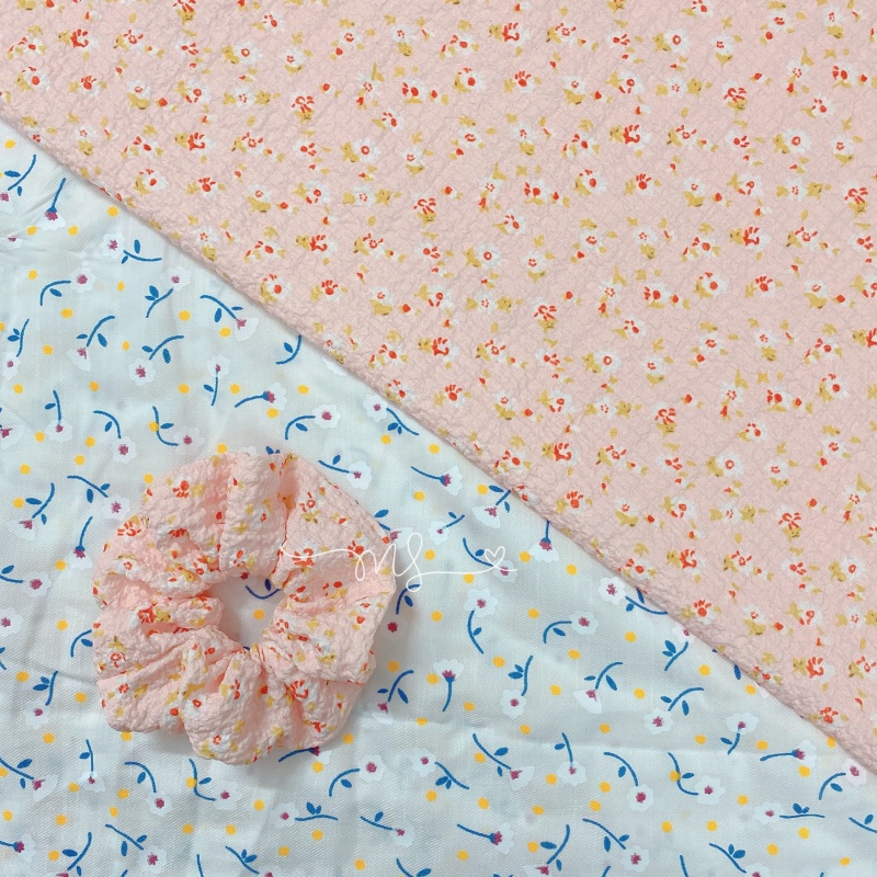 Dây Buộc Tóc Scrunchies  Vải Đũi Xốp Hoa Nhí N10