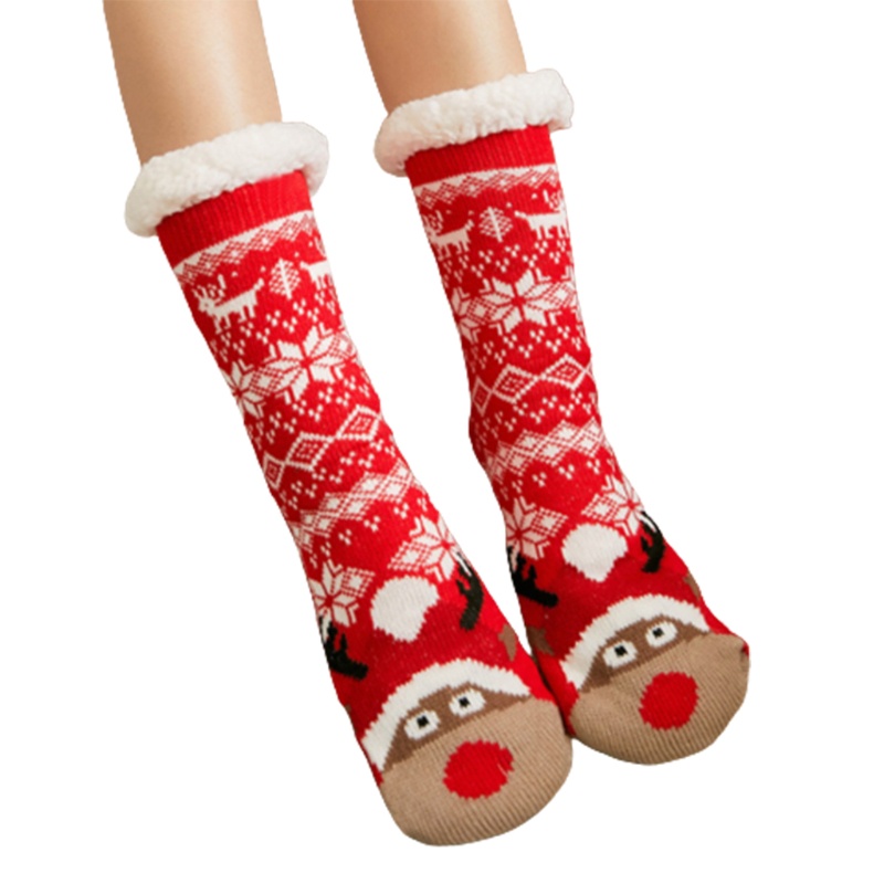 Youyo Vớ Lông Cừu Giả Dày Giữ Ấm Lót Sàn Nhà Hình Dép Giáng Sinh Mùa Đông Cho Nữ