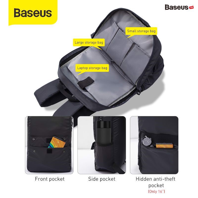 Balo vải dù chống thấm nước Baseus Basics Series 13/16&quot; Computer Backpack dùng cho Tablet /Laptop/ Macbook