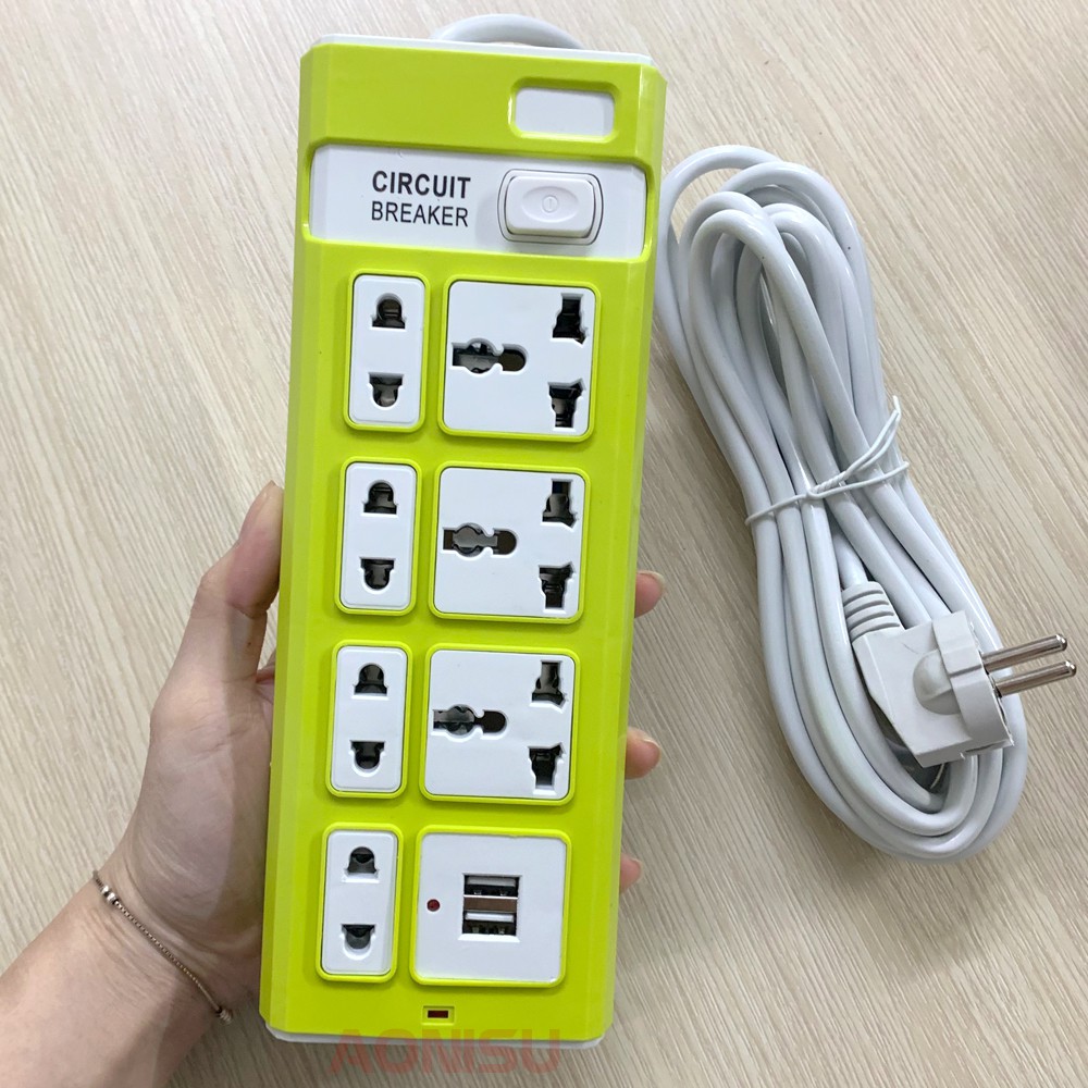 Ổ Cắm Điện Thông Minh CIRCUIT , 7 Phích Cắm ( 2 Cổng USB ) - Ổ Cắm Điện Dây Dài 4 Mét AONISU