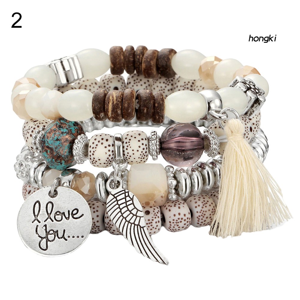 (Hàng Mới Về) Set 4 Vòng Tay Chuỗi Hạt Phong Cách Bohemia Thời Trang Cho Nữ