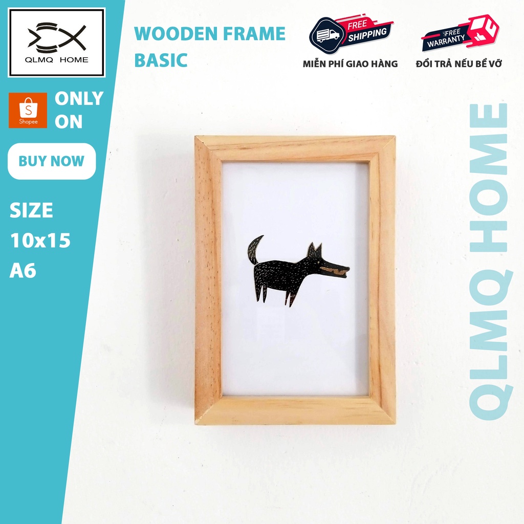 Khung ảnh gỗ Basic A6 10x15 - Khung hình gỗ thông mặt kính treo tường để bàn Wooden Frame QLMQ Home