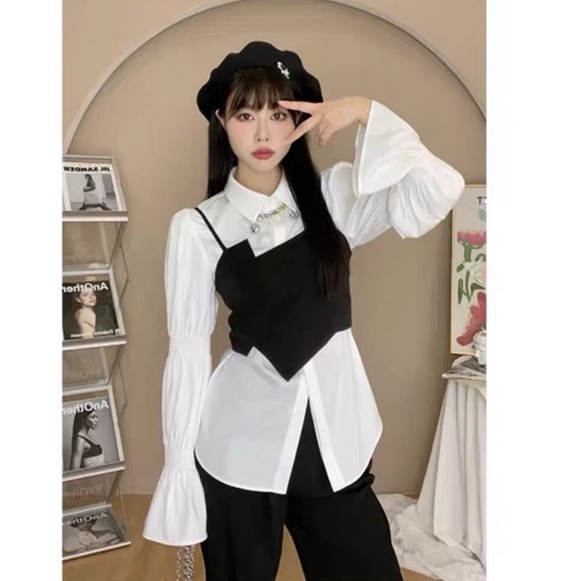 Set Áo sơ mi phối yếm và chân váy 6sstore
