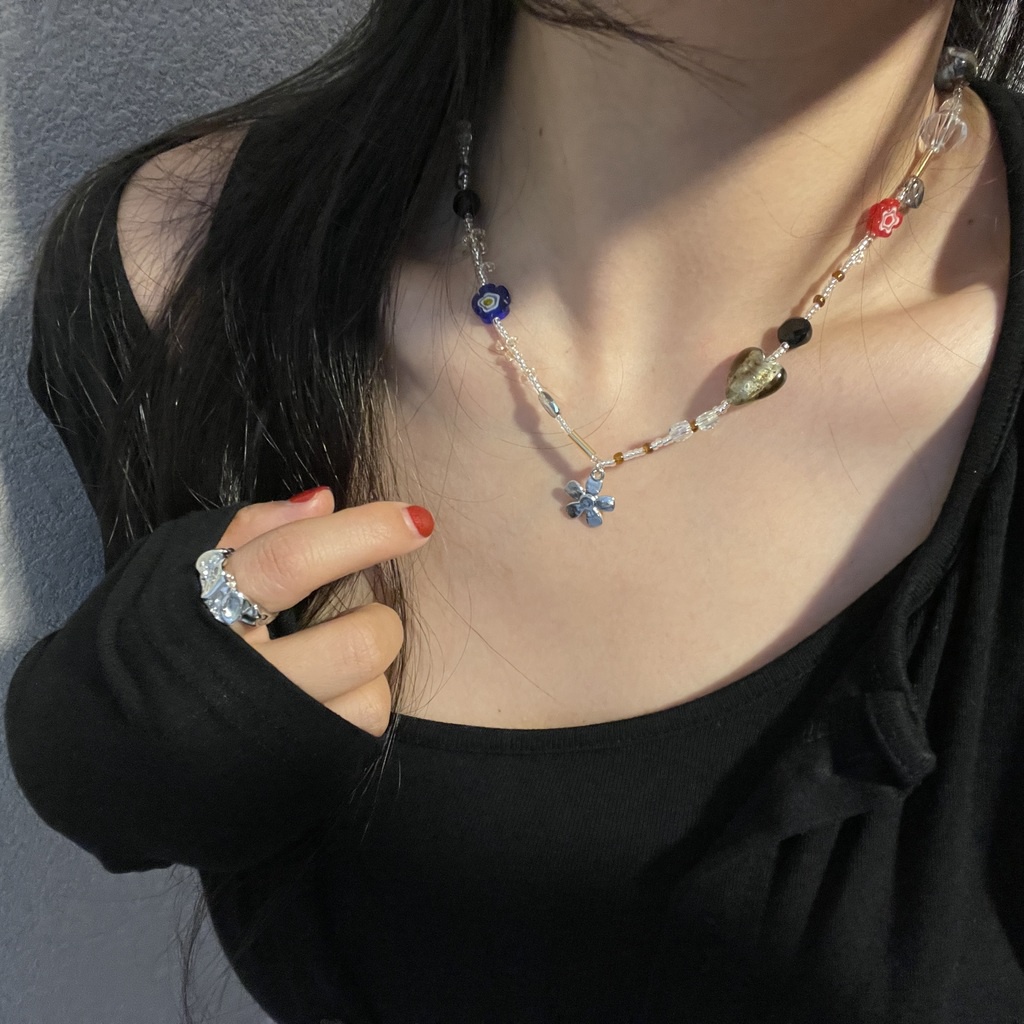 Vòng Cổ Chuỗi Hạt Hình Trái Tim Phong Cách Harajuku