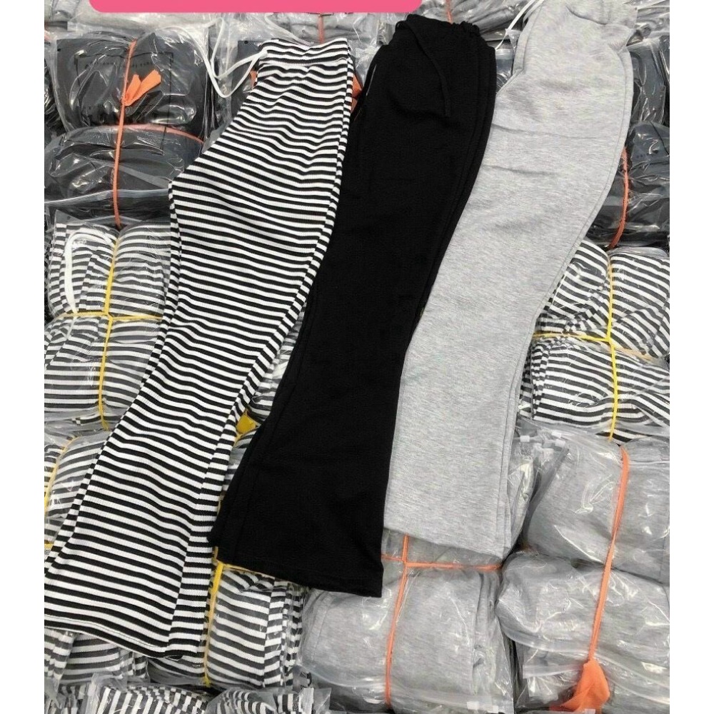 Quần ống loe, quần ống loe lưng cao thắt dây eo chất cotton co dãn SKUQ-10A