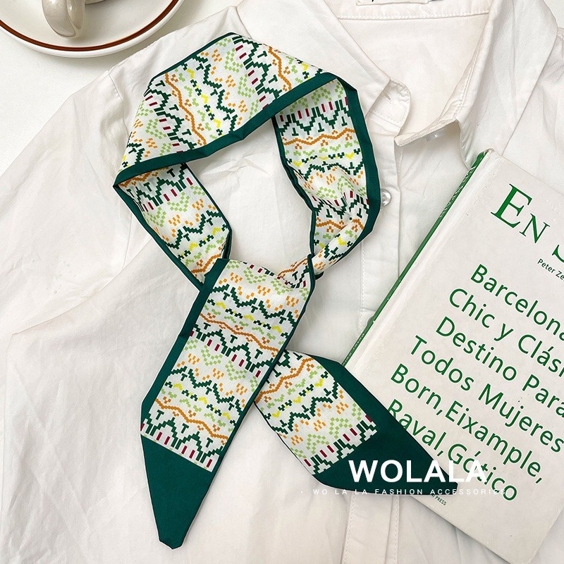 Khăn Choàng Cổ Dài Bằng Lụa Màu Xanh Lá Thời Trang Cho Nữ