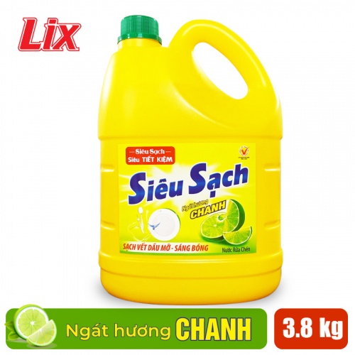 Nước rửa chén Lix Siêu sạch hương Chanh can 3,6kg