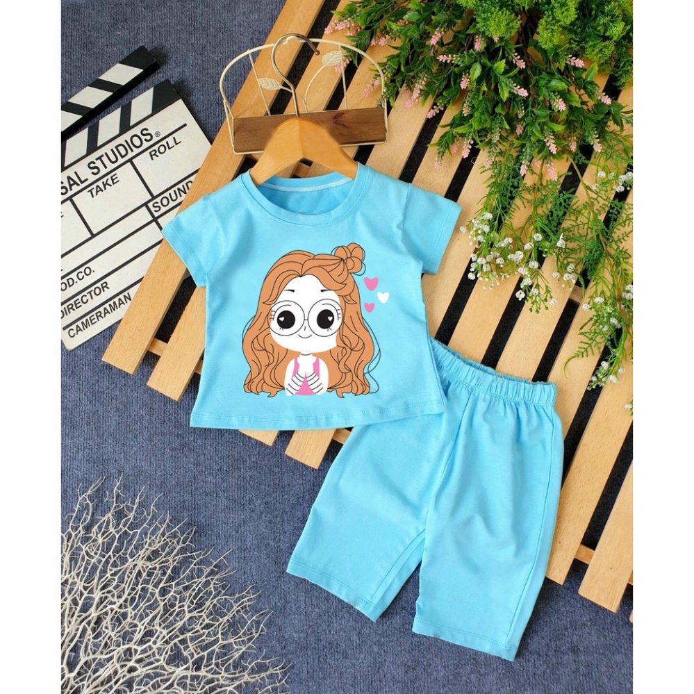 ( Khuyến mãi ) Combo 6 Bộ bé gái hình cô bé gái đeo mắt kinh tóc vàng cho bé từ 6-28kg .BDBG52. .