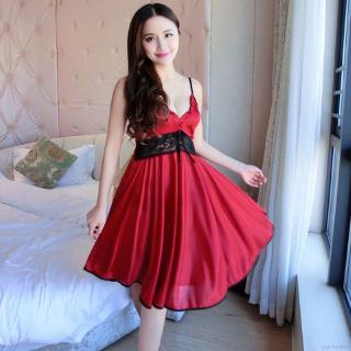 Đầm ngủ lụa phối ren cổ V gợi cảm cho nữ