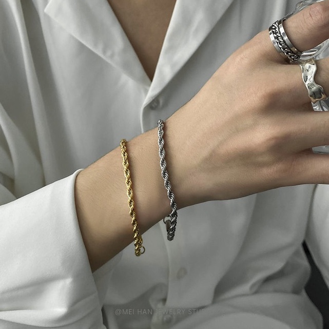 Vòng Tay Dây Thừng Dành Cho Nam Nữ Unisex Thời Trang Loki Accessories Màu Vàng Bạc Chất Liệu Inox - Vòng Smooth