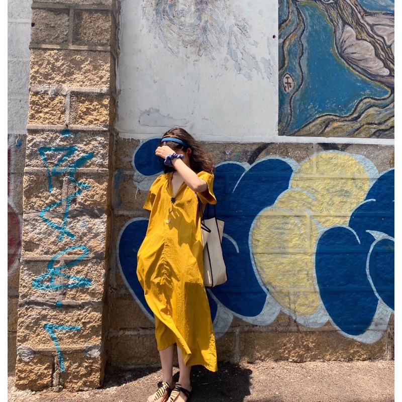 🌼 Váy maxi vàng phối khuy ngọc🌼(có ảnh thật) | BigBuy360 - bigbuy360.vn