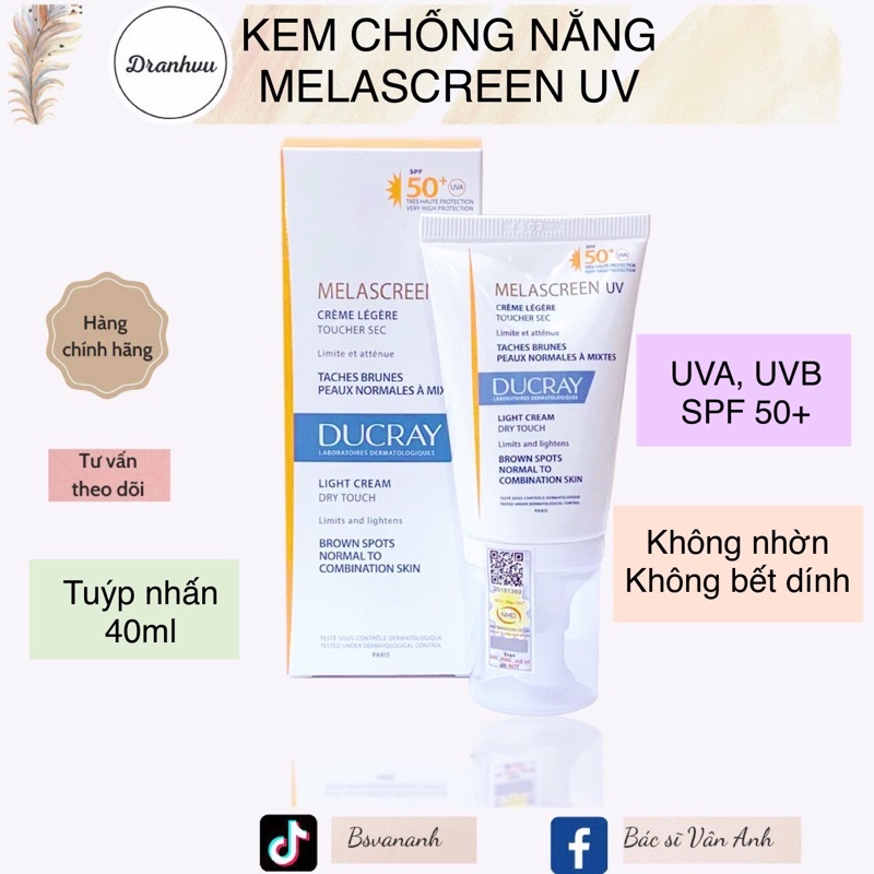 [CHÍNH HÃNG] Kem Chống Nắng Ducray Melascreen UV Cream SPF 50+ 40ml