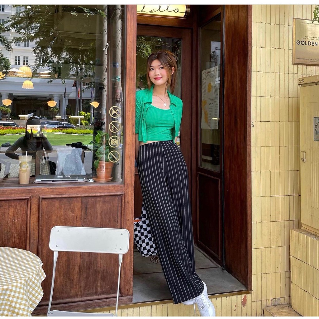 LOVI SHOP - Set áo croptop sơ mi+ áo hai dây basic thun tăm gân mềm LOVI