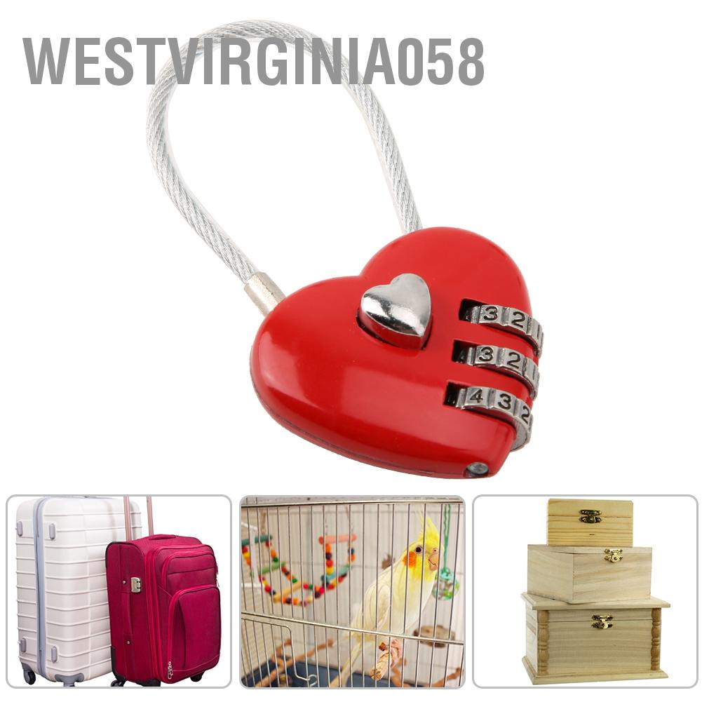 Westvirginia058 Heart Shape 3 Digit Code Combination Luggage Bag Lock Password Security Couple Padlock