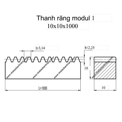 THANH RĂNG M1- 15x15x1000 BƯỚC T=3.14