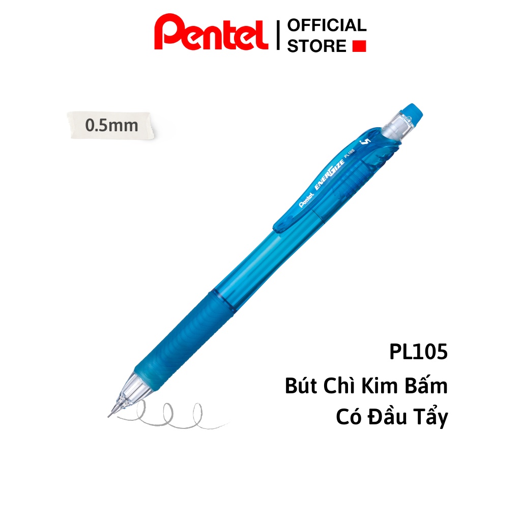 Bút Chì Kim Pentel EnerGize PL105 Ngòi 0.5mm | Vỏ Nhựa Tay Cầm Có Lót Bọc Cao Su | Cầm Viết Chắc Chắn | Có Gôm Tẩy |