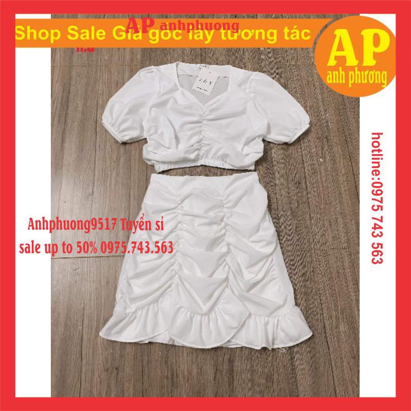 SET VÁY TIỂU THƯ 2 MÓN GỒM ÁO CROPTOP + CHÂN VÁY NHÚN BÈO VINTAGE (ẢNH THẬT)