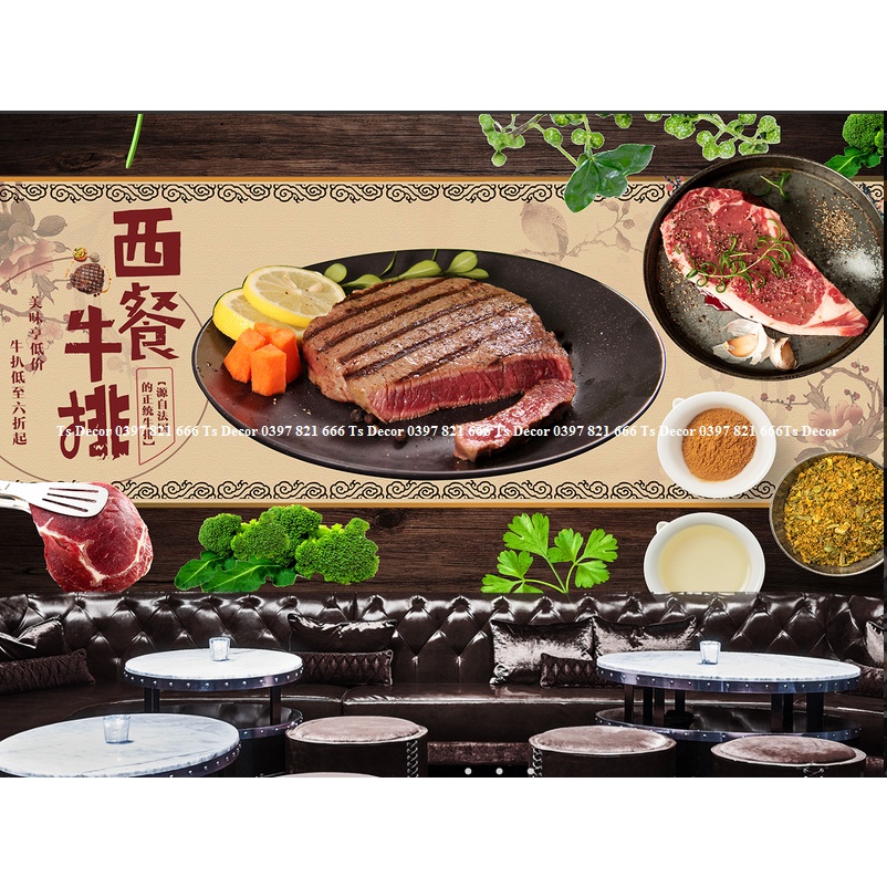 Tranh dán tường nhà hàng lẩu nướng 3D mẫu hot