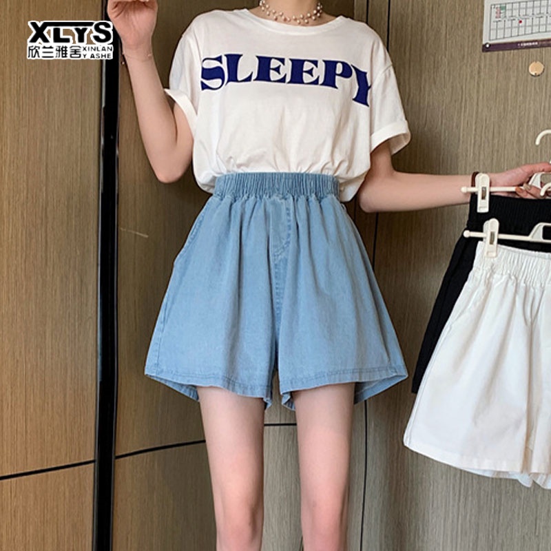 Quần short XINLANYASHE lưng cao ống rộng phong cách thời trang Hàn Quốc