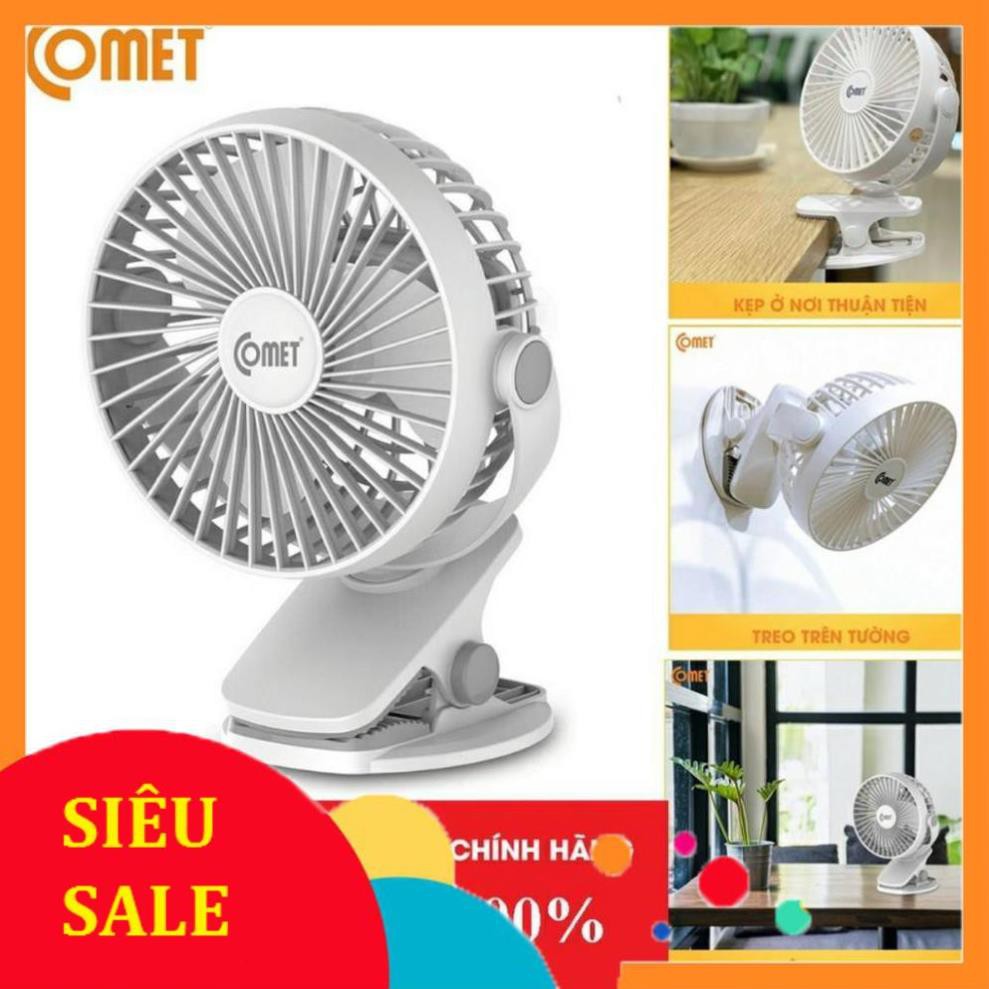 Quạt Tích Điện Pin 1800MHA, Quạt Sạc kẹp bàn 3 cấp độ gió dùng liên tục 5 tiếng - BH 12 Tháng Chích Hãng COMET